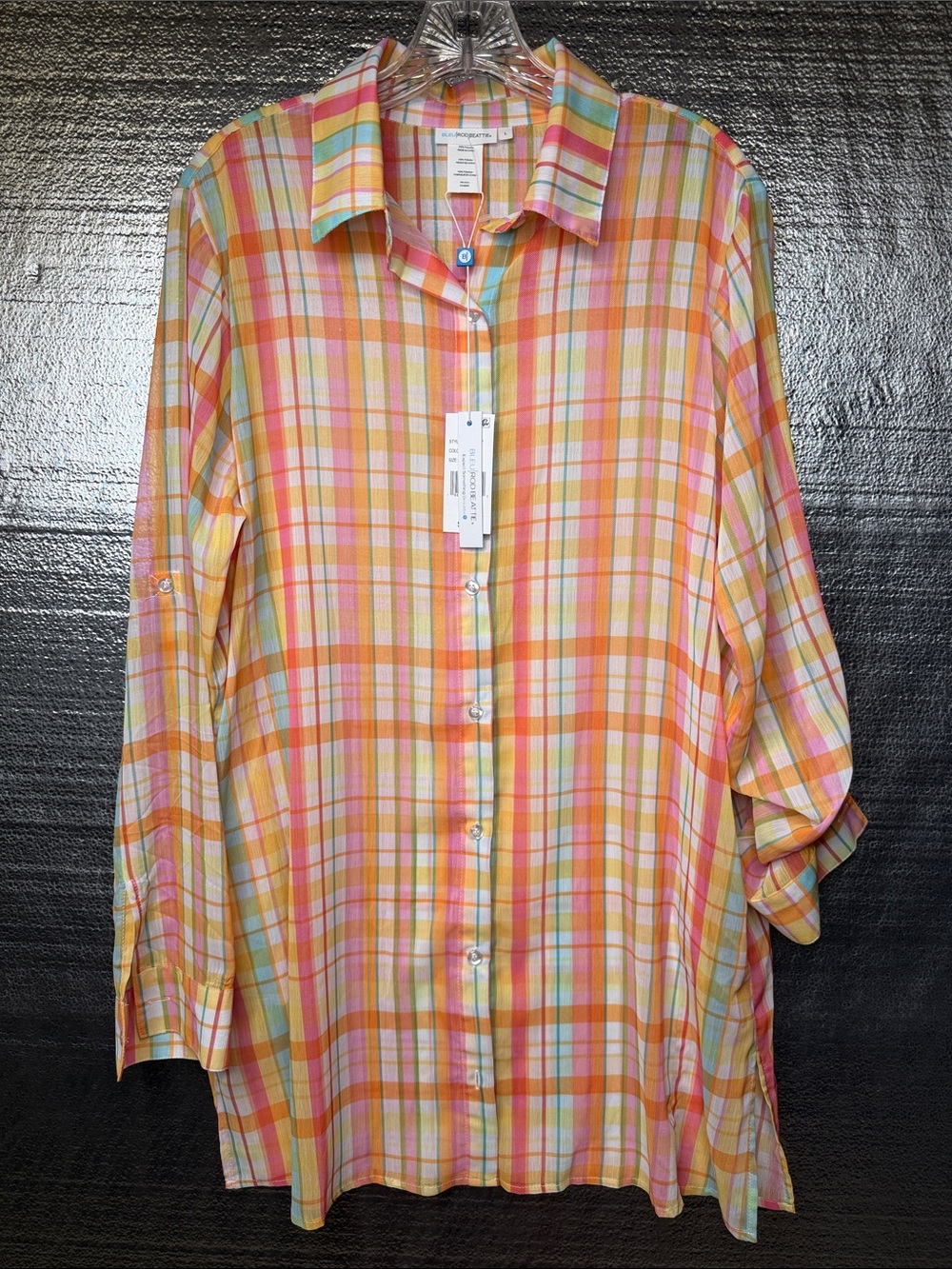 Bleu Rod Beattie Pastel Plaid Button-Down Shirt - Orange, Pink, Yellow